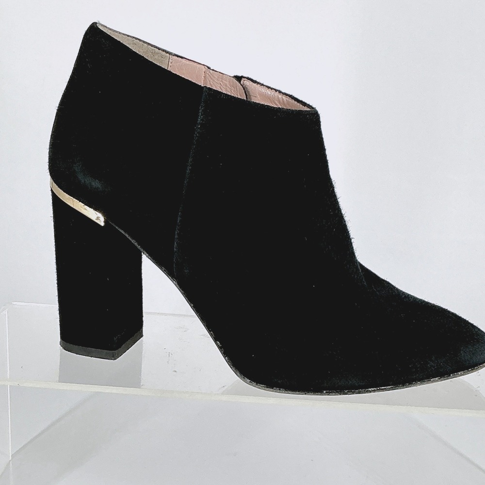 Kate Spade New York Size 7 Black Suede Gold Trim Ankle Booties Italy Darota